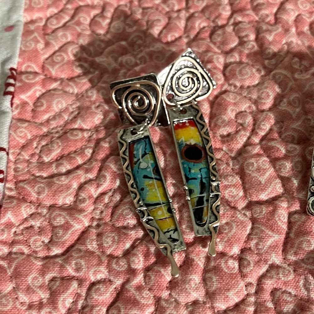 Artistic Multicolor Silver Earrings